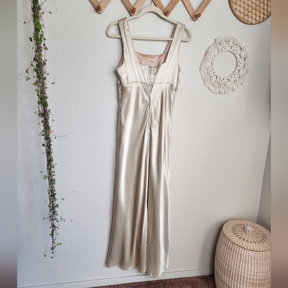 Vintage Be Smart Velvet Jaquard Floral Satin Gown In Champagne Women's M - Picture 7 of 16